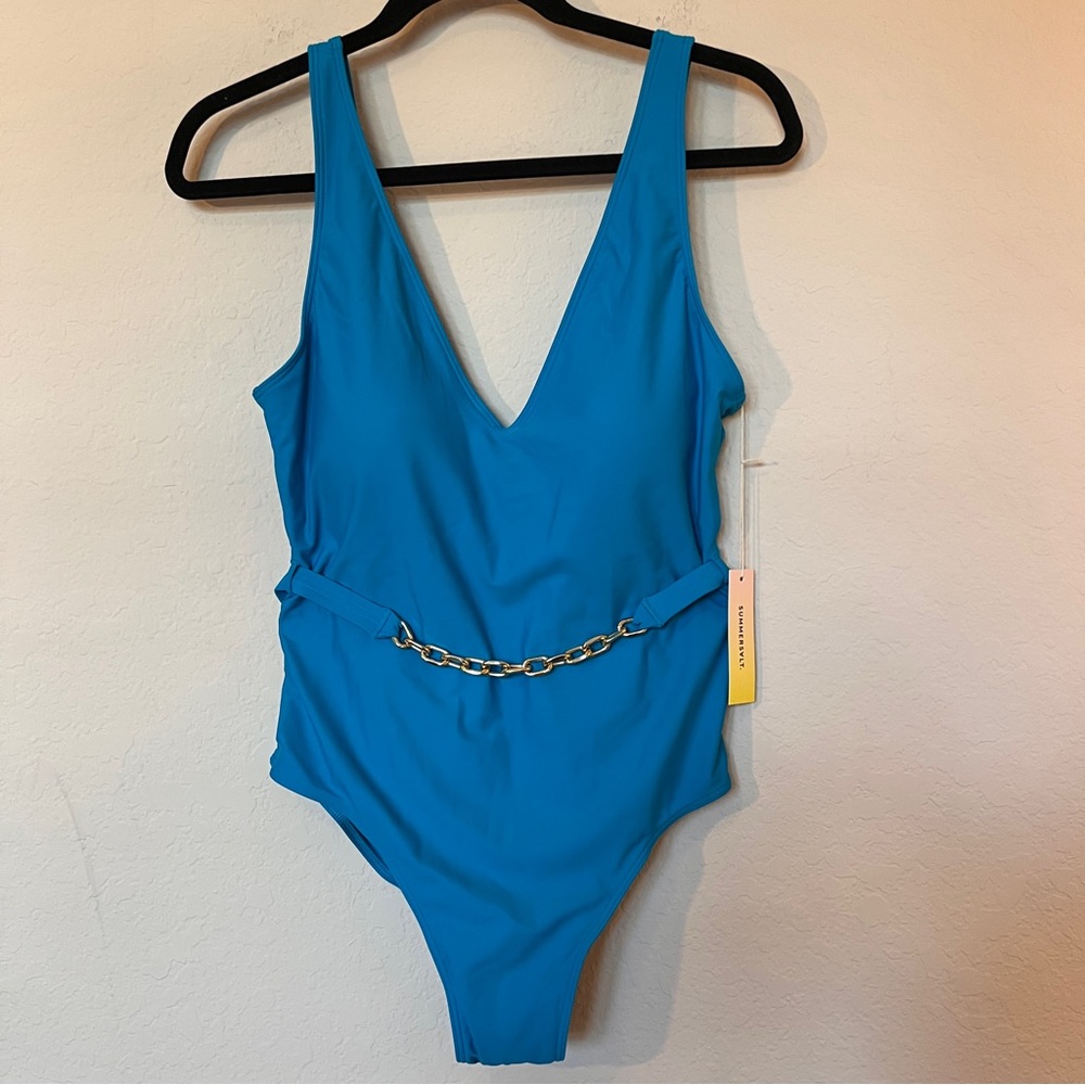 Summersalt 🎁 NWT Blue One-Piece Swimsuit 10 Chain Belt Buckle